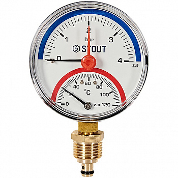 Термоманометр радиальный STOUT в комплекте с автоматическим запорным клапаном. Корпус Dn 80 мм 1/2 ,